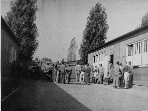 Prisoners outside of the Revier, the camp's infirmary